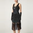 thumbnail image 2 of Women's Vintage Sequin Beaded Fringe Dress Round Neck Short Sleeve Mesh Elegant Slim Fit Dresses for Evening Party Green L, 2 of 4