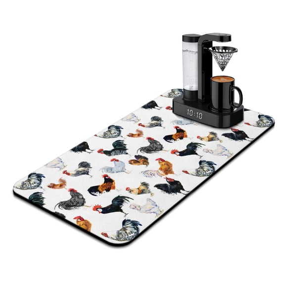 Farmhouse Chick Coffee Mat - Absorbent Non-Slip Mat for Espresso Machine with Sunflower Design