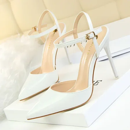 

Women‘s Pointed Toe Pumps Stiletto Ankle Strap Faux Leather High Heels Women‘s Solid Color Sandals