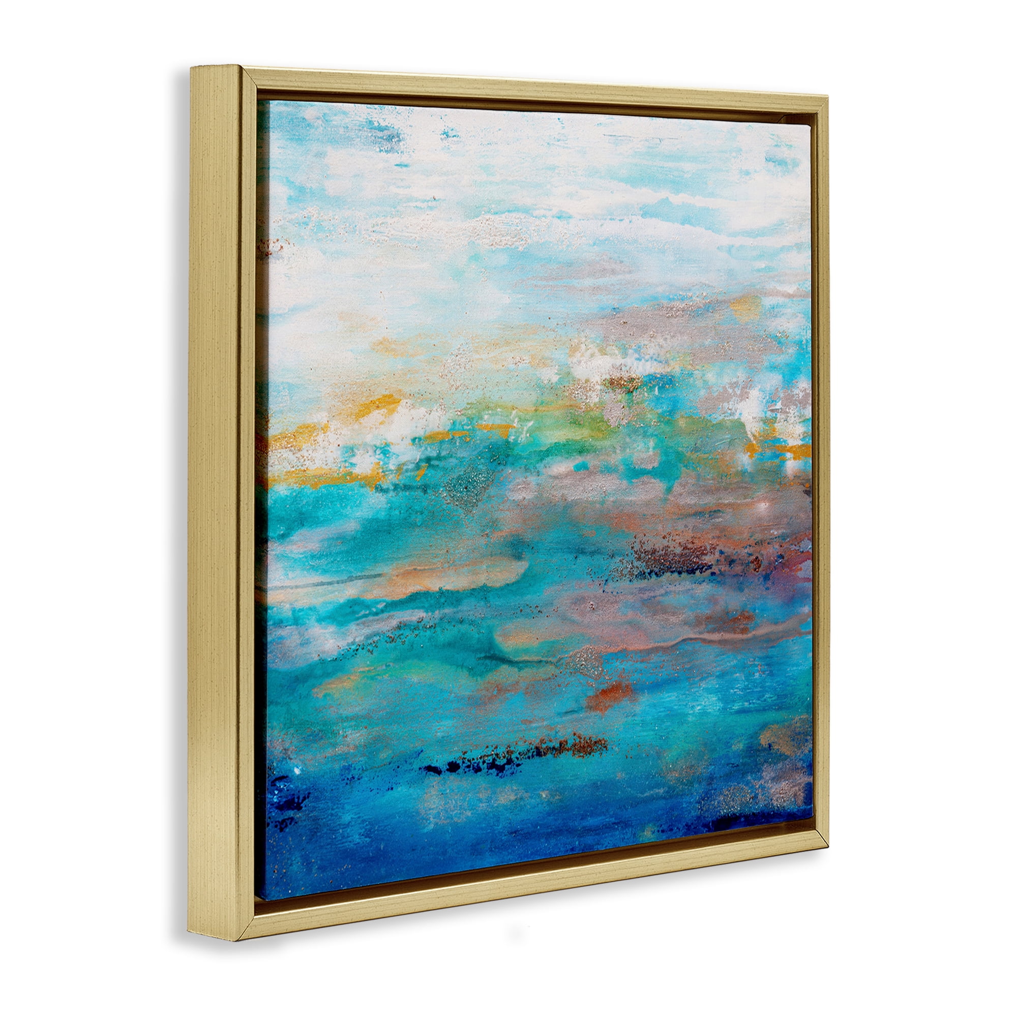 Stupell Industries Rustic Nautical Painting Abstract Painting Gold Floater Framed Canvas Art Print Wall Art, 18 x 18