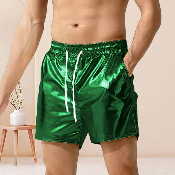 WILLBEST Pantalones Cortos Sexis para Hombre, Metálicos, Brillantes y con Cordón Ajustable, con Bolsillos.