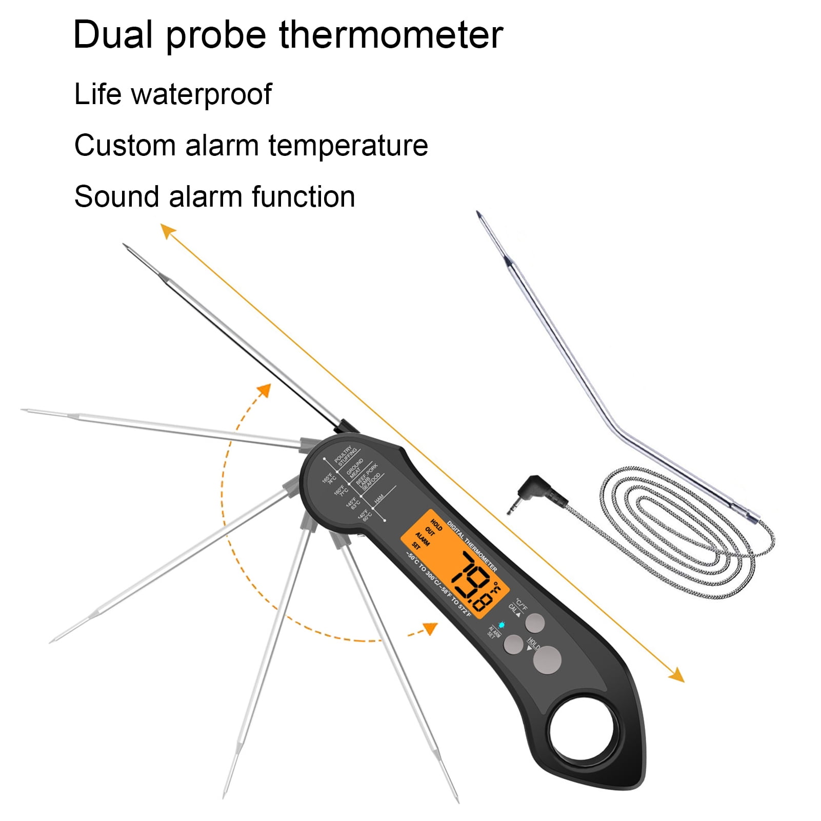 AYYUFE Cooking Thermometer Waterproof Double Probe ABS Clear Digital Display Meat Thermometer Kitchen