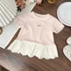 thumbnail image 4 of Blusas y camisas de manga corta con cuello redondo Camiseta de niña Camiseta de verano con cuello redondo y apliques de encaje con volantes Camiseta de manga corta Falda superior Camisa de capa base C, 4 of 6