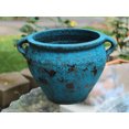 thumbnail image 4 of Egyptian Era Designed Earthen Ware Terra-Cotta Vessel/Planter with Looped Handles. Distressed blue, 4 of 6