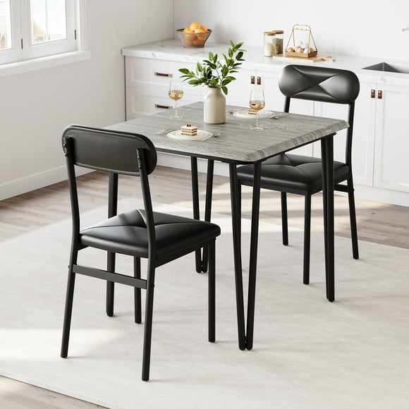 Ensemble de Salle à Manger Carré 3 Pcs avec 2 Chaises Rembourrées / Ensemble de Cuisine Style Ferme pour Deux