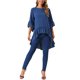 thumbnail image 2 of INSPIRAR CHIC Blusas Asimétricas de Mujer con Mangas de Campana 3/4, Cuello Redondo, Espalda con Abertura, Dobladillo con Volantes, Talla 2XL, Azul Oscuro, 2 of 6