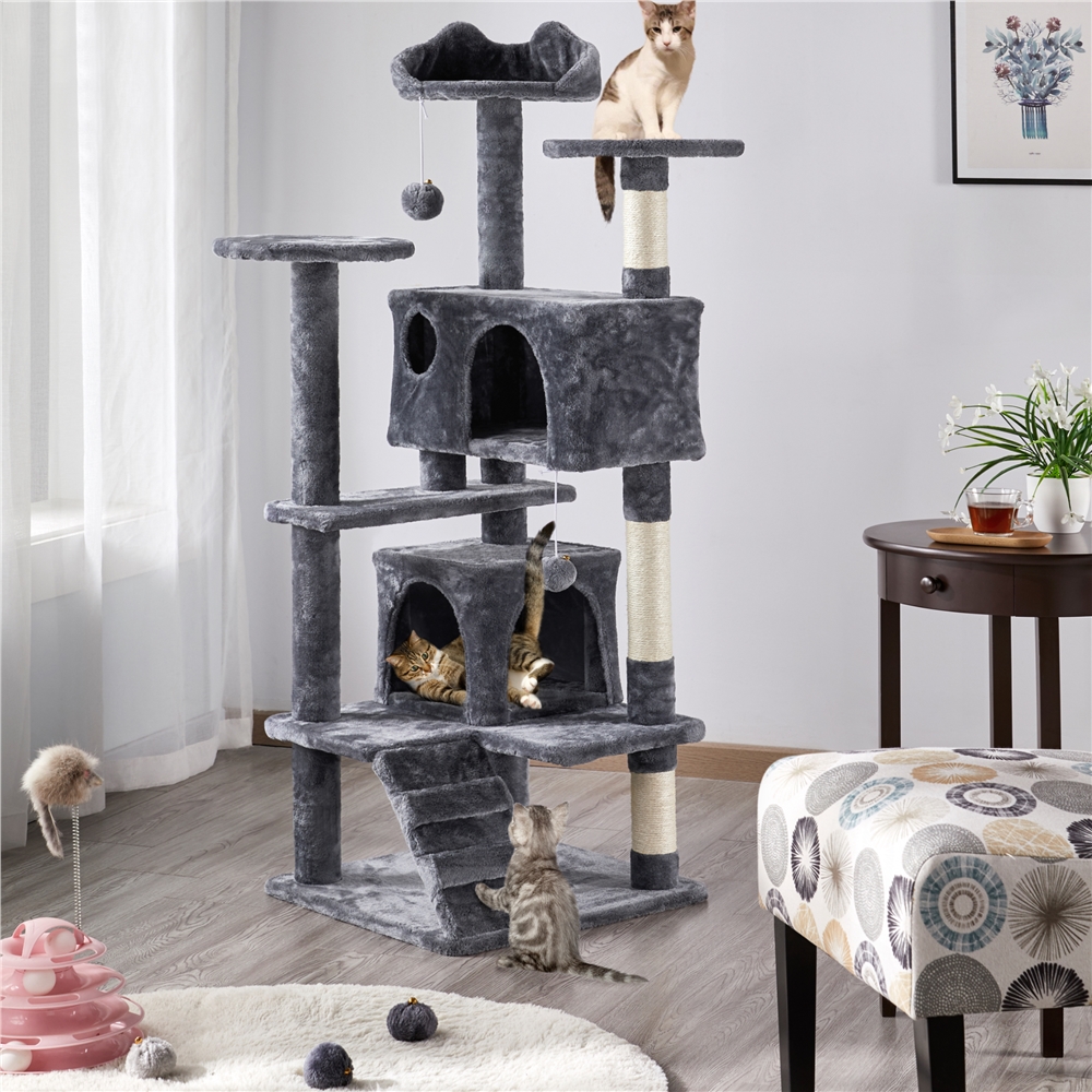 Alden Design 54.5" Double Condo Cat Tree with Scratching Post Tower, Dark Gray - image 3 of 13