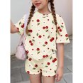 thumbnail image 5 of CCRFTGI Summer Clothes for Child Girls 10-12 Cute Preppy 2 Piece Outfits Tracksuit Athletic Cherry Print Short Sleeve T Shirts Top and Shorts Clothing Sets Yellow 5-6 Years, 5 of 6