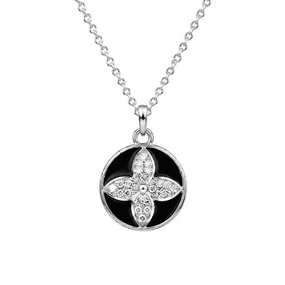 REGVO - Flower on Black Pendant – Elegant Floral Black Enamel Gold Charm Necklace for Women’s Fashion Jewelry