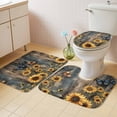 thumbnail image 4 of Summer Flower Bathroom Rugs Set Country Sunflower Wood Grain Non Slip Absorbent Soft Bath Mats 3 Piece Set with Bathroom Rug, U-Shaped Floor Mat, Toilet Seat Cover Large Size, 4 of 9