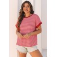thumbnail image 6 of Women's Stylish Pink Stripe Knitted Round Neck T-Shirt with Boxy Fit | [ZhiHiMeRi] | (US 12-14)L, 6 of 12
