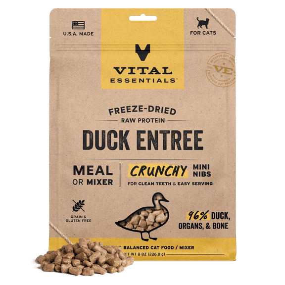 Vital Essentials Freeze-Dried Raw Duck Meal or Mixer Cat Food Crunchy Nibs, 8 oz