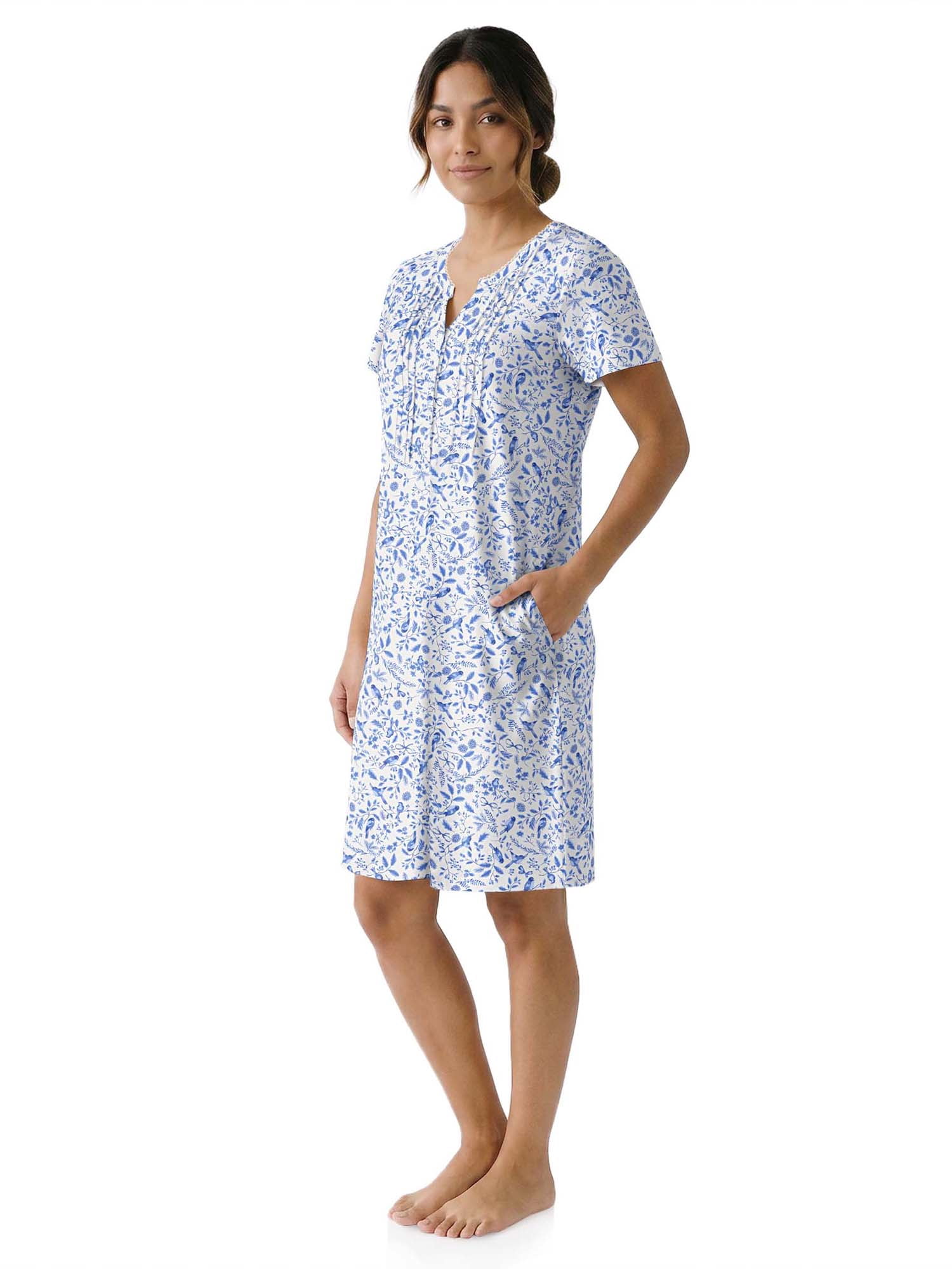Aria Women’s Short Sleeve Split Neck Sweater Knit Nightgown, Sizes XS-5X