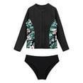thumbnail image 3 of zdhoor Girls' 2 Piece Rashguard Swimsuit Set Teen Tropical Print Shirts with Bikini Bottoms Set Cute Black 6, 3 of 7