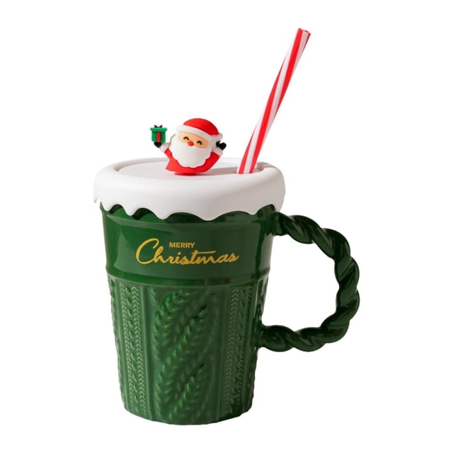 taza de cerámica,Taza de café de cerámica con tapa,regalo de Navidad,taza navideña taza de agua creativa taza navideña,Taza de desayuno,regalo,taza para beber bebidas,Taza de Verde
