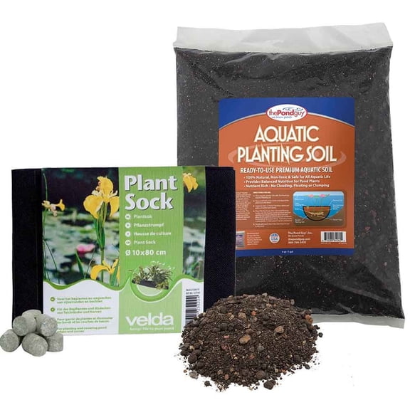 The Pond Guy Plant Sock & Soil Kit for Growing Aquatic Flowers & Plants, Natural Nutrient Rich Soil & Flexible Koi-Proof Fabric Planter, 1 Small Kit