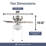 Prominence Home Hero 28 Brushed Nickel Low Profile Ceiling Fan with Light
