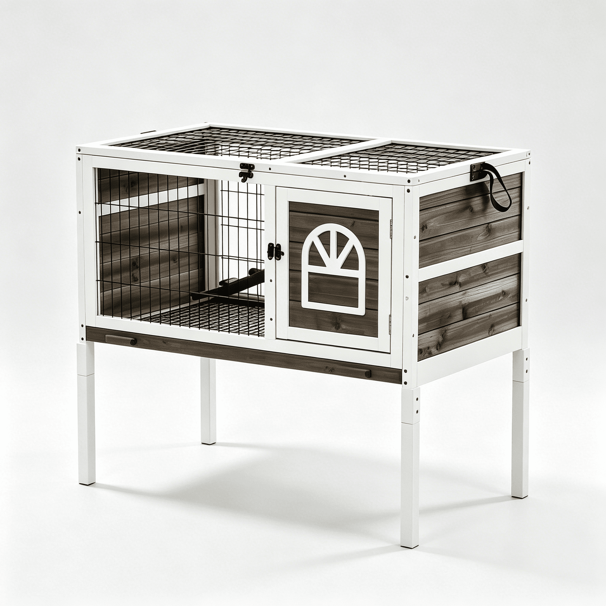 JERFIT Large Rabbit Hutch Outdoor Indoor with Removable Tray, Two Doors & Openable Roof, Wooden Bunny Cage for Small Pets