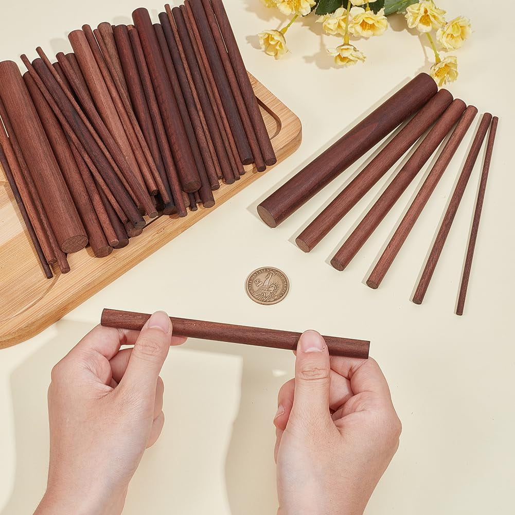 30Pcs Walnut Wooden Dowel Rods 6 Inch Long Walnut Wood Round Rods 6mm Brown Wooden Dowel Sticks for Crafts Unfinished Wood Round Sticks