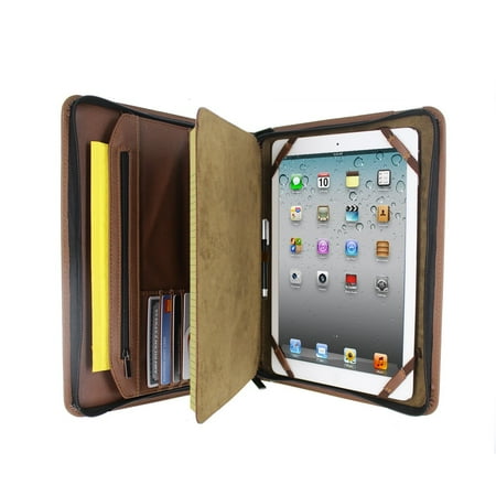 Refillable Notepad Holder - Brown Executive PadFolio Case with Notepad Holder and Pockets for Apple iPad 2,3,4, iPad Air, iPad Air 2 and iPad Pro 9.7 inch - Folio Zippered Cover