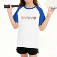 thumbnail image 4 of Girls 4-12 Years Stretch Casual T-Shirt, Blue Color Block Raglan Sleeve with Cute Heart Print, Soft Polyester Spandex Tee,Size 9 T, 4 of 8