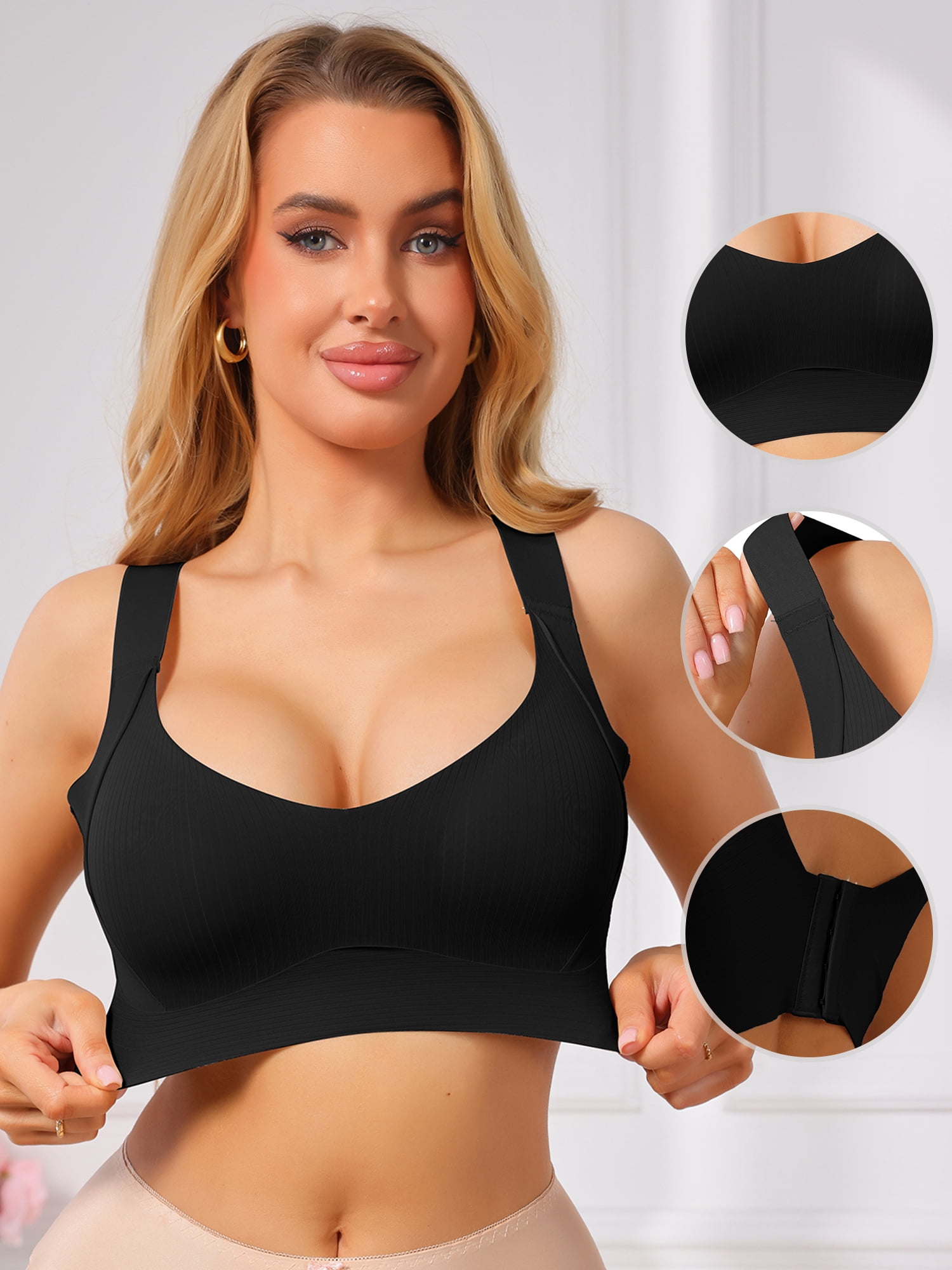 DARING DIVA Women's Deep V Seamless Wireless Minimizer Full Coverage Bra M Black