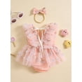 thumbnail image 4 of Musuos Baby Girls Rompers Dress 6 12 18 24Months Flower Embroidered Fly Sleeve Mesh Skirt Hem Bodysuits with Headband Cute Summer Outfits, 4 of 9