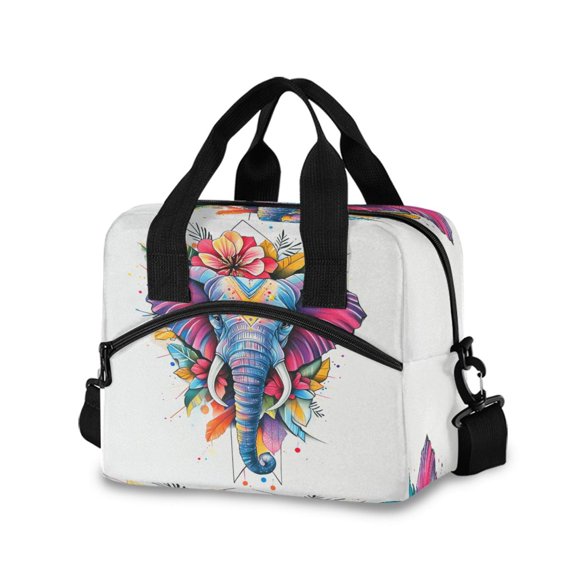 Lunch Bag Portable Crossbody Meal Bag Cooler Bag Insulated Lunch Bag Food Bag Handheld & Crossbody Design Color Art Elephant