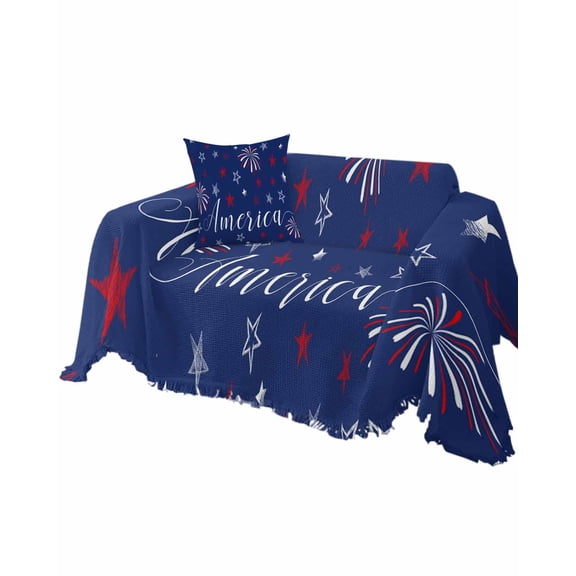 4th of July Sofa Couch Covers for Dog,Washable Sectional Couch Slipcovers for Loveseat with Tassels,Freedom Stars Patriotic Memorial Day Navy Blue Non Slip Sofa Throw Cover Blanket Large 71x102