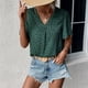 thumbnail image 5 of Camisa de mujer con cuello en V, manga corta, estampado único, blusa informal de moda para fiesta, compras, oficina, verde oscuro M, 5 of 8
