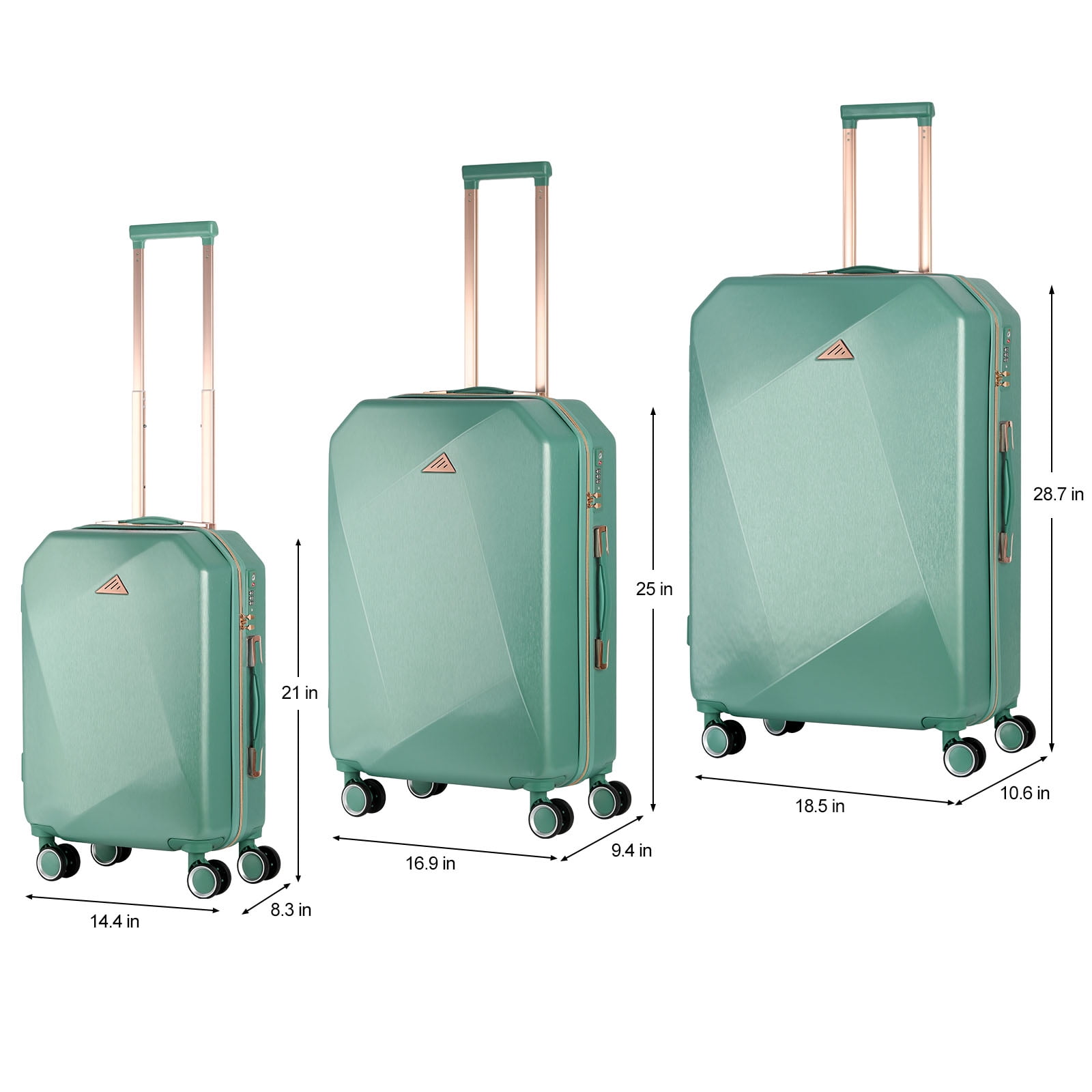 Luggage 3-Pieces Set PC+ABS Durable Suitcase Sets Rose Gold 20"24"28"