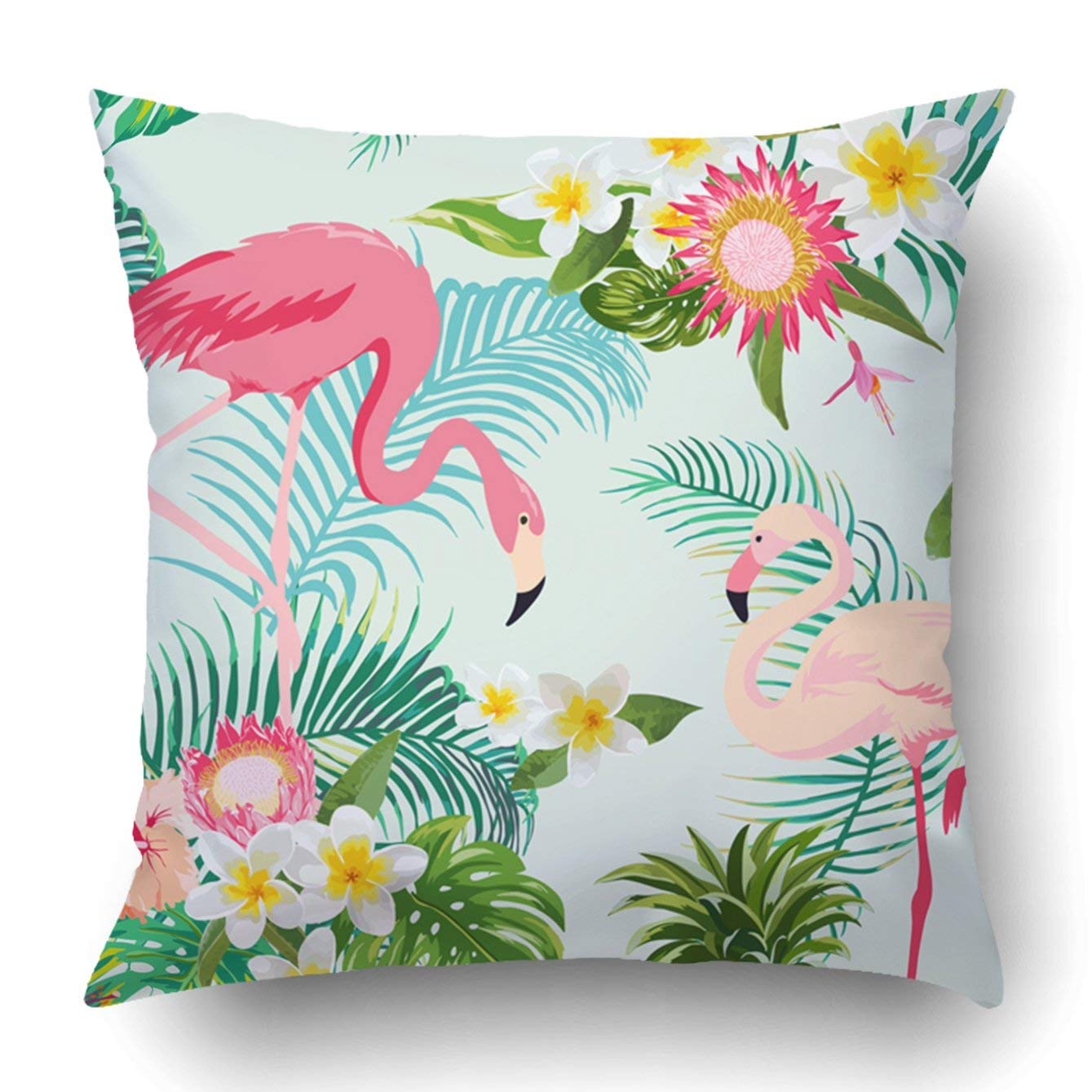 BPBOP Tropical Flowers and Birds Flamingo Pillowcase Throw Pillow Cover