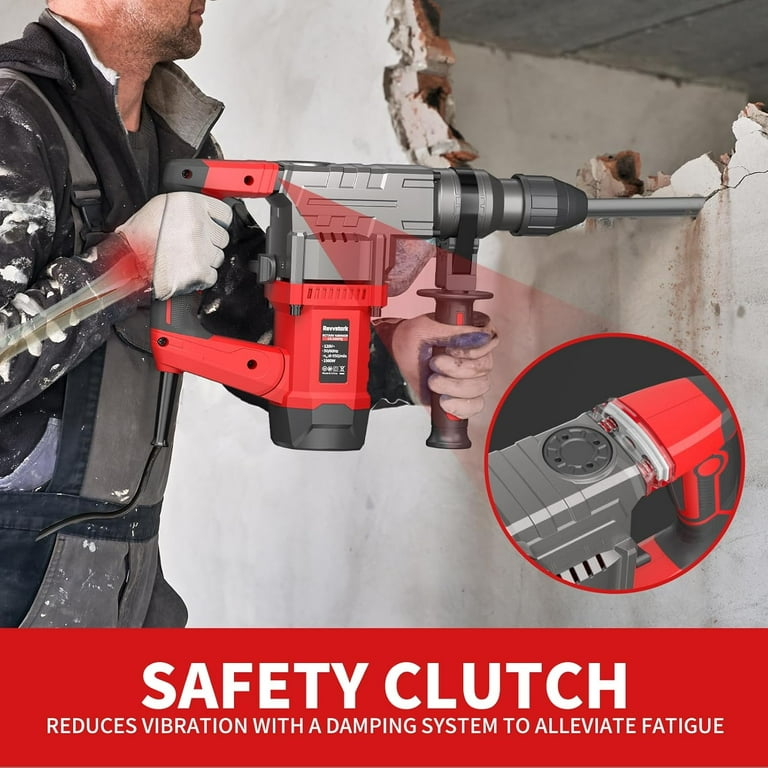 Revvstark Rotary Hammer Drill 1 1 4 Inch SDS Plus 13 Amp Heavy Duty Rotary Hammer Drill Safety Clutch 4 Functions with Vibration Control Including Grease Chisels and Drill Bits with Case Walmart
