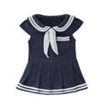 thumbnail image 2 of Trendfront Girls Sailor Dress Mini Short Sleeve Collared Toddler School Uniform Pleated Skirt Little Kids Nautical Style Outfits, 2 of 3