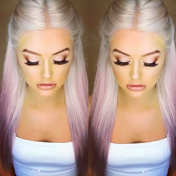 UTOURS Human Hair Wigs For Women Black Color Natural Lace Hair Natural Gradient Colorful Party Wig Female Long Straight Fashi