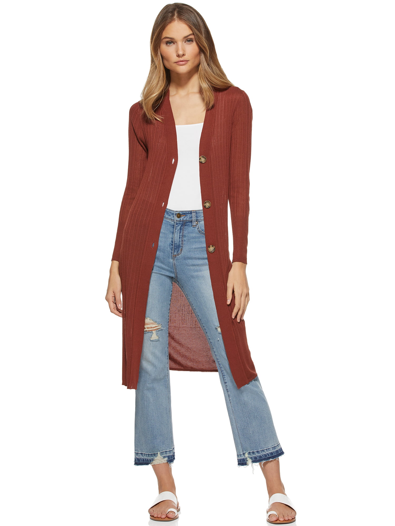 Scoop Women's Long Cardigan Button Front Knit Sweater - Walmart 