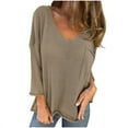 thumbnail image 2 of Antinious Womens Plus Size V Neck Solid Long Sleeve Pocketed Knit Pullover Tops,Fall Winter Savings!Sweatshirt for Women,Going Out Tops for Women,Khaki,XXL, 2 of 5