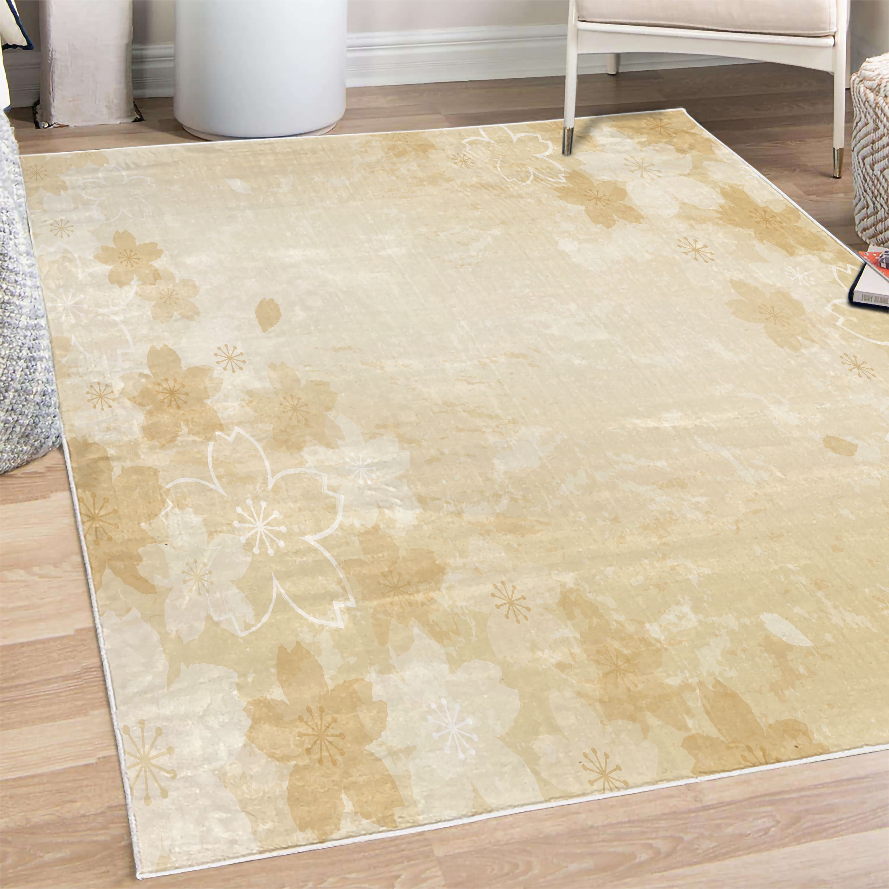 Nature Decorative Rug, Cherry Blossoms Pattern in Shabby Form Style ...