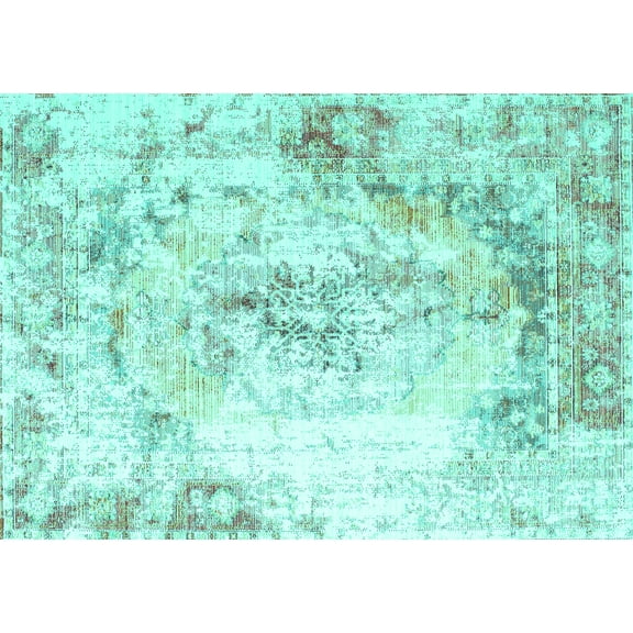 Ahgly Company Machine Washable Indoor Rectangle Persian Turquoise Blue Traditional Area Rugs, 5' x 7'