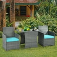 thumbnail image 3 of Gymax Ensemble de Conversation en Rotin d'Extérieur 3 Pcs Ensemble de Table de Salle à Manger de Patio avec Coussins Turquoise, 3 of 10