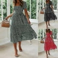 thumbnail image 1 of Femmes Boho Floral Plage Midi Robe Dames Vacances d'Été Fête Swing Sundress, 1 of 2