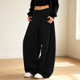 thumbnail image 2 of MEZZALL Women Solid Color Baggy Wide Leg Sweatpants Elastic Drawstring Low Rise Deep Side Pockets Oversized Relaxed Fit Hop Streetwear Casual Trousers, L, 2 of 6