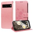 thumbnail image 2 of Compatible with Google Pixel 7 Pro Wallet Case with Card Holder & Cash Slot [RFID Blocking],Wallet Wristlet Pressed Butterfly Flower PU Leather Magnetic Flip Folio Cover for Women Men,Pink, 2 of 11