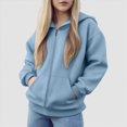 thumbnail image 2 of KPOPLK Kids Boy Zipper Hooded 1-9 Years Fall Solid Color Long Sleeve Zipper Jacket Top Winter Boy Outfit Clothes Sky Blue Size 8-9 Years, 2 of 6