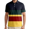 thumbnail image 2 of Mens Polo Shirts Stripe Casual Breathable Short Sleeved Top Golf Buckle Button Collar Classic Shirts for Men Dark Green XXL, 2 of 5