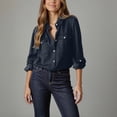thumbnail image 5 of Aboser Womens Boyfriend Denim Shirts Button Down Western Shirt Casual Long Sleeve Jean Shirts 3/4 Sleeve Chambray Blouses Baggy Lapel Collar Work Jacket, 5 of 7