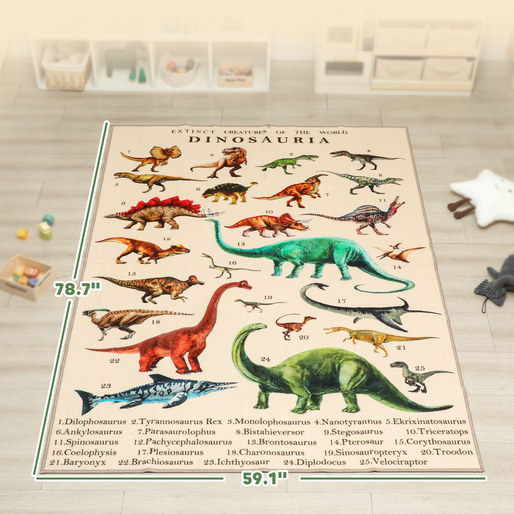 Dranite Khaki Dinosaur Play Mat for Toddlers Large 79" x 59" Non Slip Crawling Rug for Living Room
