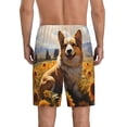 thumbnail image 4 of Lsque Cute Corgi Sunflower Mens Sleep Pajama Shorts,Short Pajama Pants, Cotton Ultra-Soft Knit-Large, 4 of 9