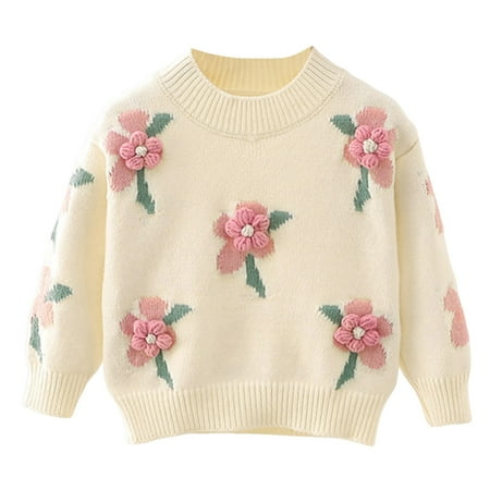 

Toddler Sweater Toddler Girls Winter Long Sleeve Embroidered Flower Knitting Sweater Warm Sweater Fall Clothes Knitted Sweater Oversized Sweater(Color:White Size:3-4 Years)