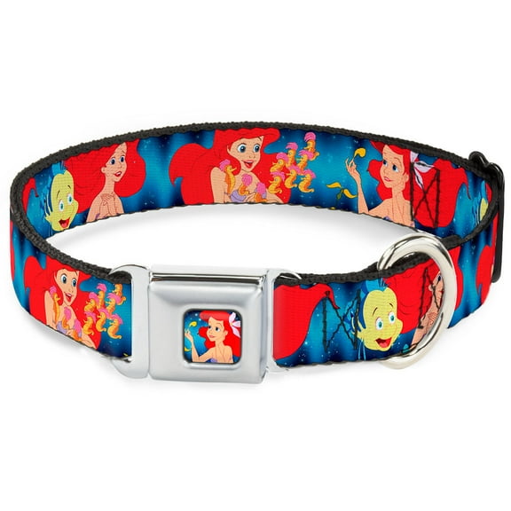 Disney Pet Collar, Dog Collar Metal Seatbelt Buckle, The Little Mermaid Under The Sea Scenes, 9.5 to 13 Inches 1.0 Inch Wide